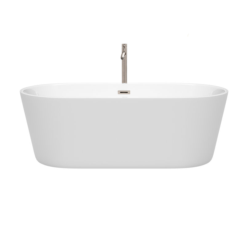 Carissa 67'' x 32'' Freestanding Soaking Acrylic Bathtub with Faucet, Brushed Nickel