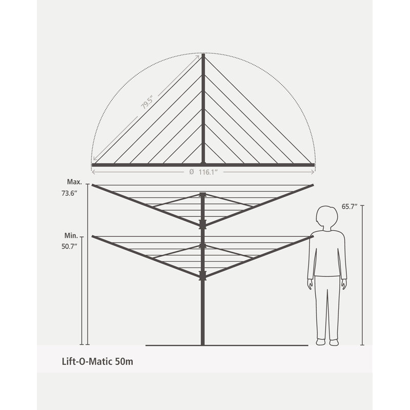 Lift-O-Matic Metallic Gray Adjustable Outdoor Clothesline with Ground Spike and Cover