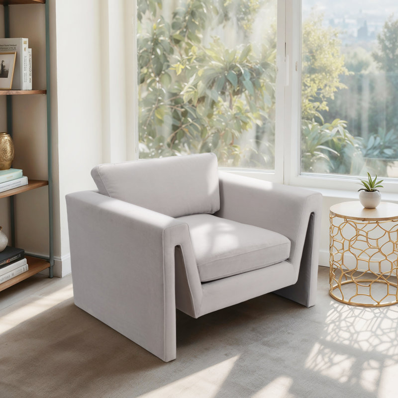 Modern Velvet Living Room Chair -Contemporary Geometric Silhouette - 41", Gray 