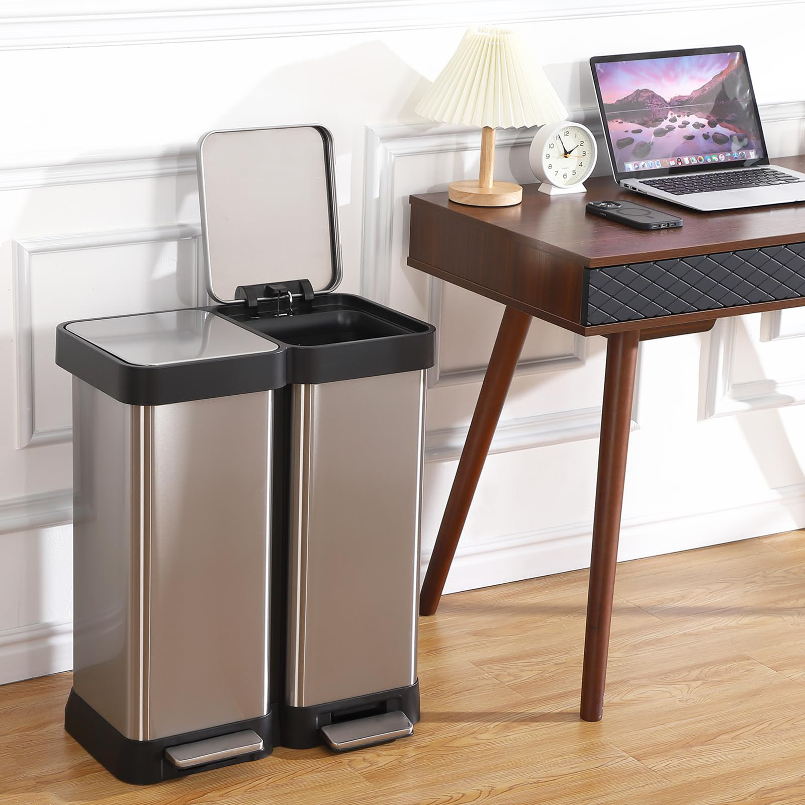 Homhougo Steel Touch Top Trash Can 16 Gallons Wayfair