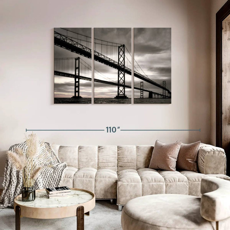 Pont sur toile Chesapeake, ensemble de 3 pièces, H 48 po x l 74 po x P 1,25 po