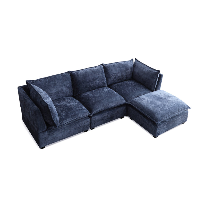 Modulaire en forme de L en lin bleu, convertible, éponge, convient à différentes pièces