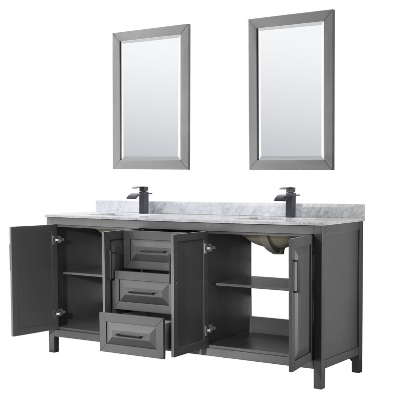 Daria 80'' W Double Vanity, Dark Gray, Polished Chrome, Carrara Cultured Marble