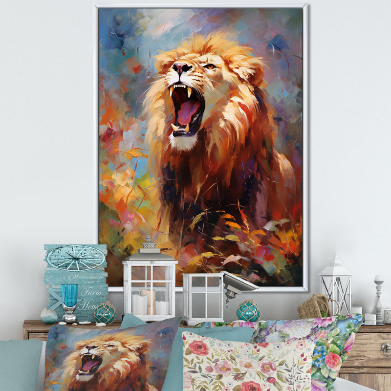 Lion impressioniste sérénade impressionniste - impression, H 20 po x l 12 po x P 1 po, Cadre flottant blanc
