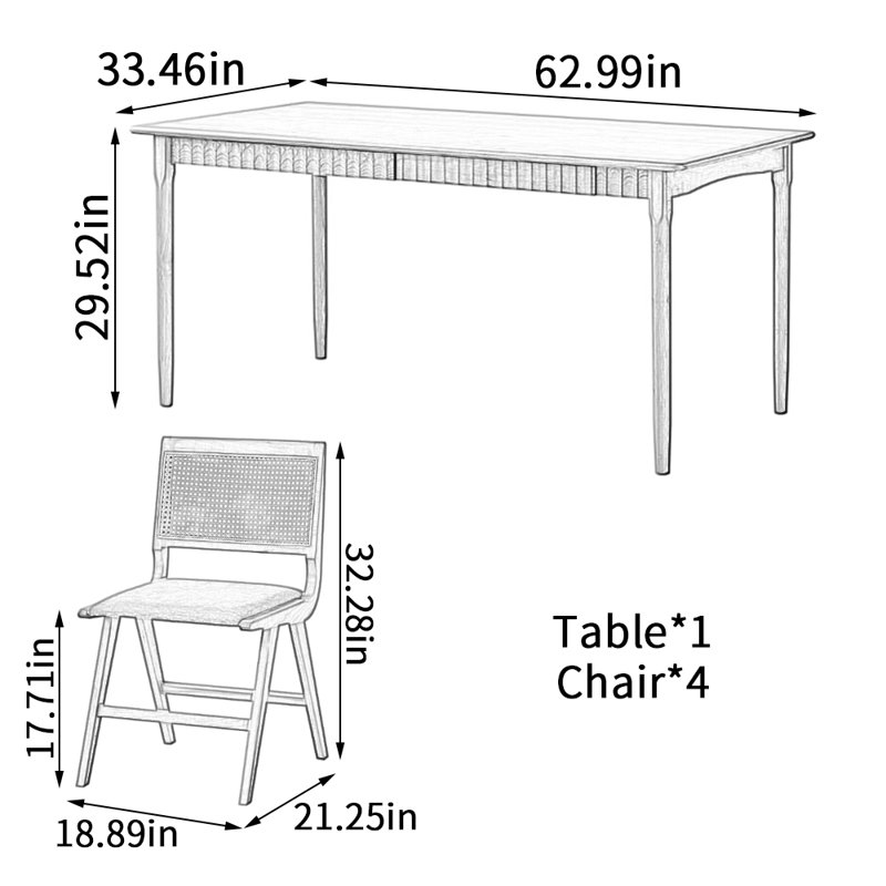 Ensemble de table de salle à manger Simple, H 29,52 po x L 62,99 po x l 33,46 po