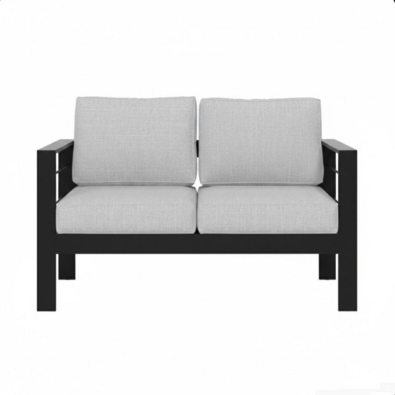 Causeuse de patio en aluminium toutes saisons de 50 po avec coussins épais gris clair et structure noire