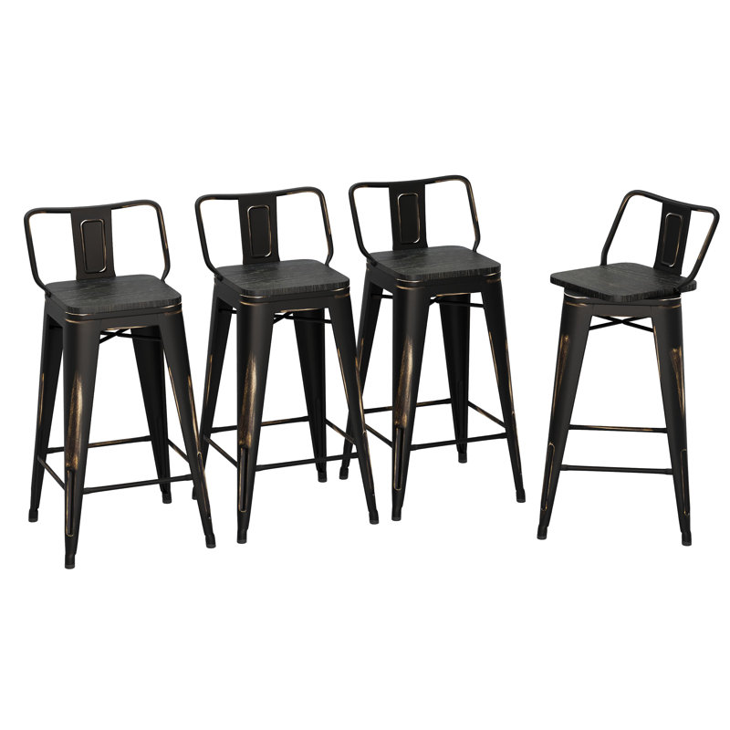 Divya Swivel Counter Stool with Metal Frame, Counter Stool (26” Seat Height), Black/Gold