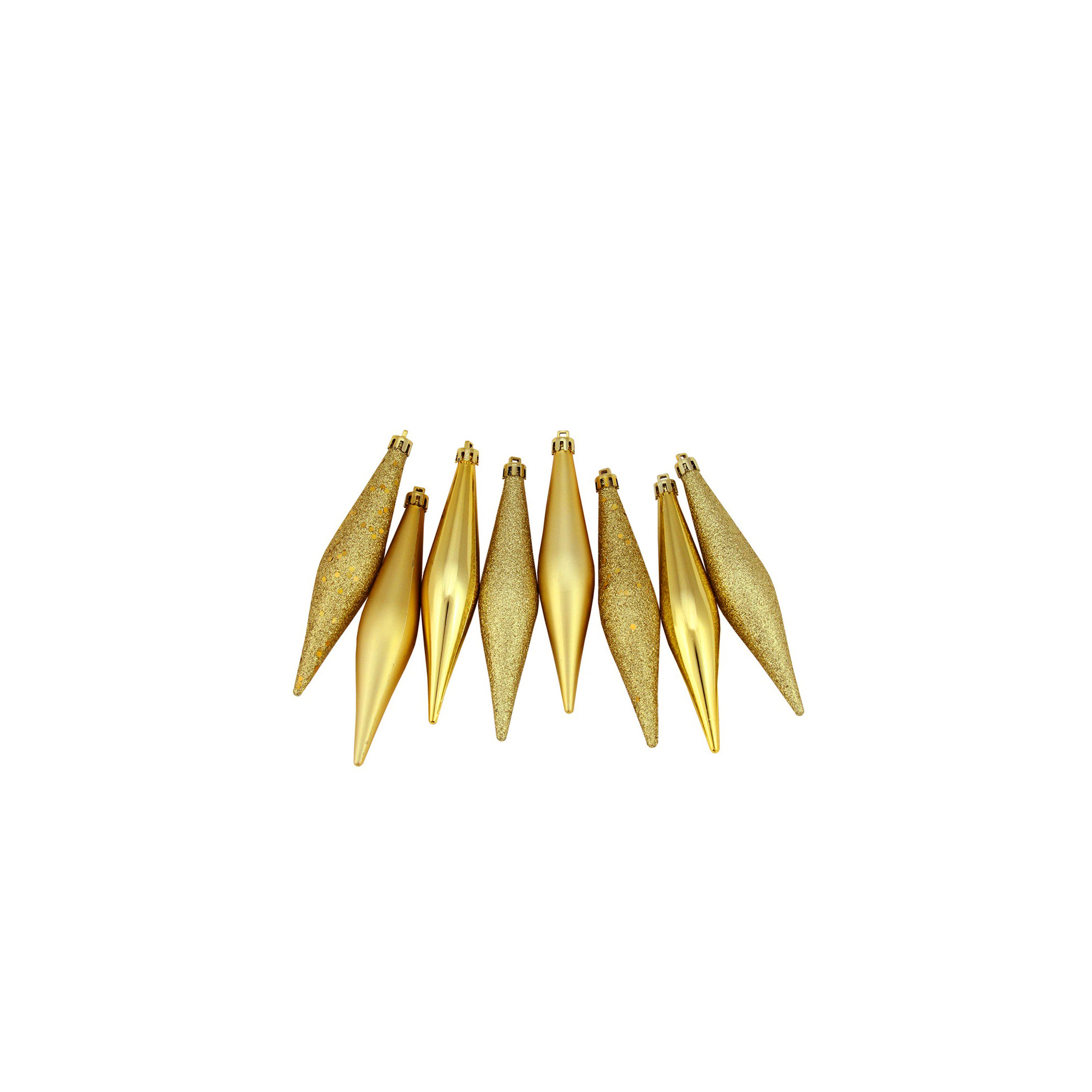 8ct Shatterproof 4-Finish Christmas Finial Drop Ornaments, Vegas Gold