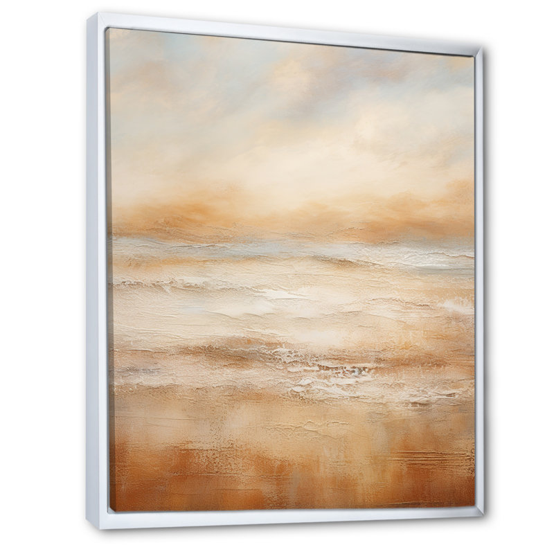 «Beige Sandy Clouds Horizon III», art mural sur toile, H 32 po x l 16 po x P 1 po, Cadre flottant blanc