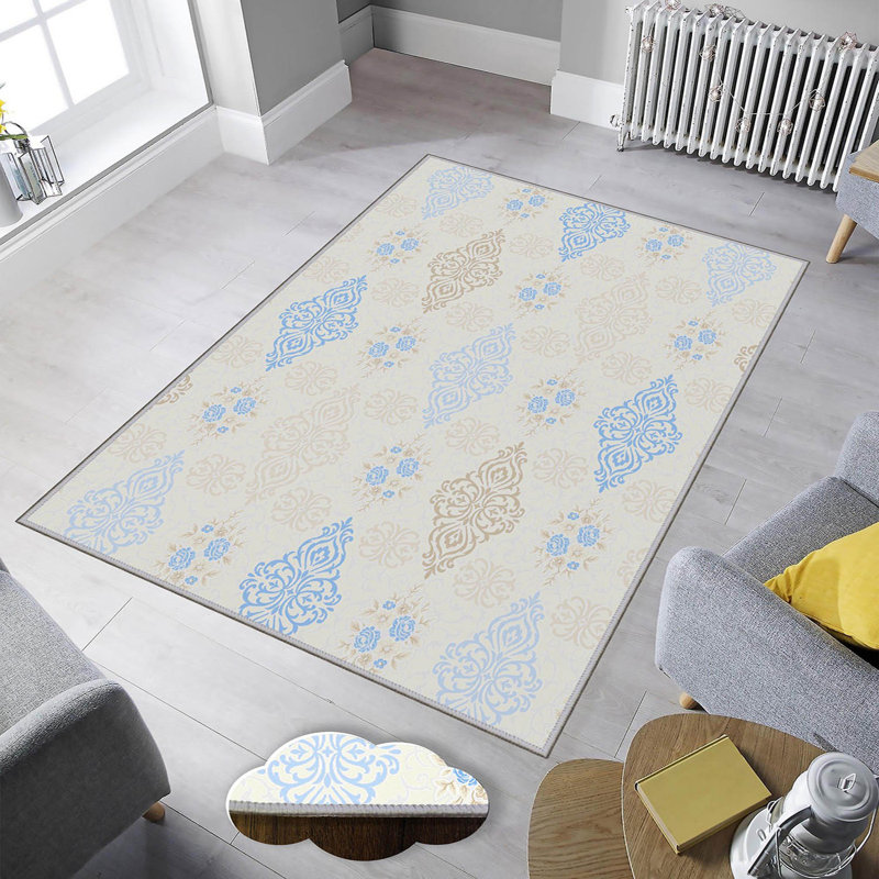 Premium Polyester Area Rug (5.2 x 7.5 ft), 1% Antibacterial, Non-Slip Underside, .3 in Pile Height | Machine Washable, 3D Digital Print, Durable Woven Carpet | Ideal for Living Room, Bedroom & Dining Spaces