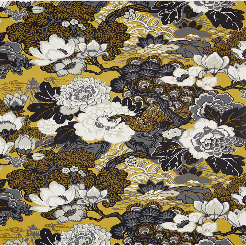 Shanghai Peacock Wallpaper, Brass