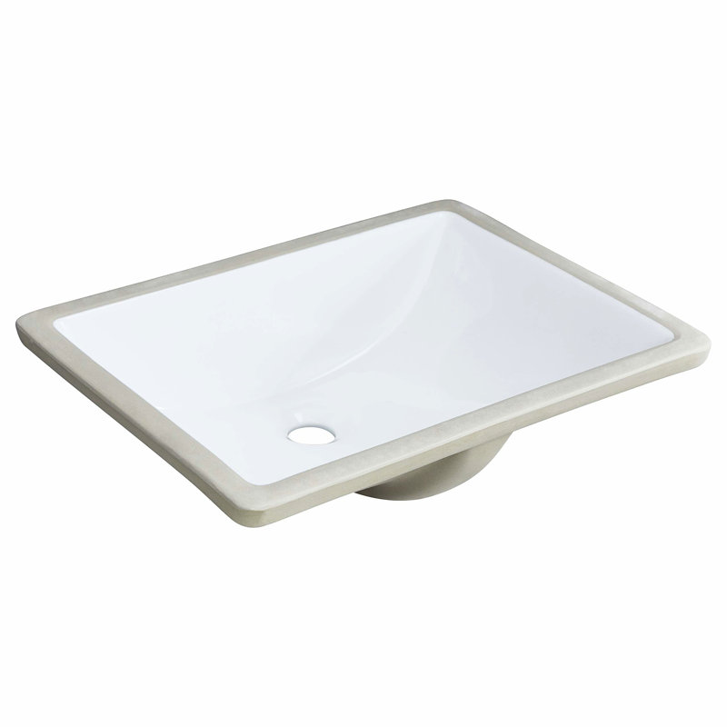 White Ceramic Undermount Washbasin - Overflow, Sound Insulation, Heat , Stain & Scratch Rust No Tap Holes Bathroom Basin Rectangular, Rust-, Faucet Emerged