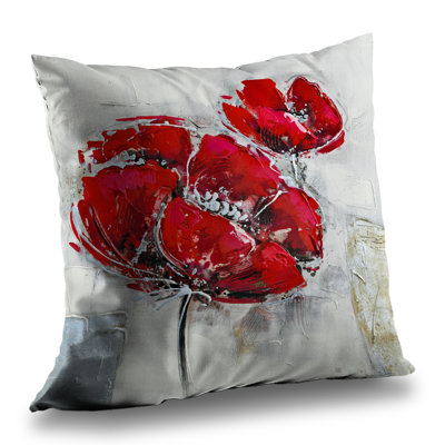 Abstract Texturized Red Flowers Throw Pillow – Poly Twill Throw Pillow with Insert, Double-Sided Print