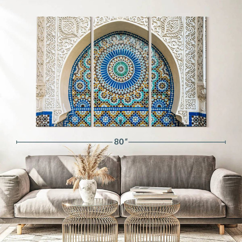 Ensemble de 3 carreaux marocains sur toile, H 65 po x l 42 po x P 1,25 po