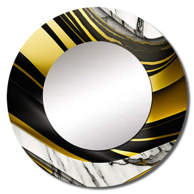 Skylen Abstract Geode Marble Waves Gold I - Abstract Decorative Wall Mirror, Gold Large Mirror, Printed Metal Art