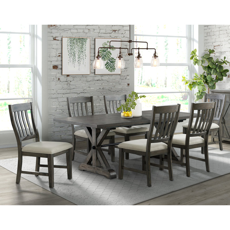 Trestle Dining Set, 7 Pieces: Table, 6 Chairs