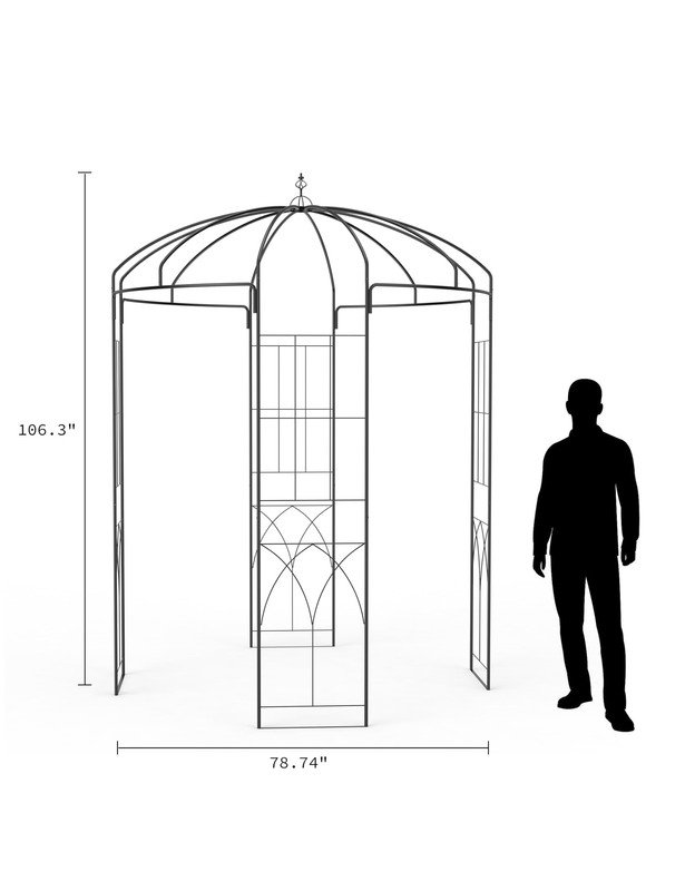 Black Metal Garden Arbor Pergola - 270cm Birdcage Shaped Outdoor Trellis Arch for Climbing Plants, Roses & Vines - Wedding, Patio & Backyard Decor