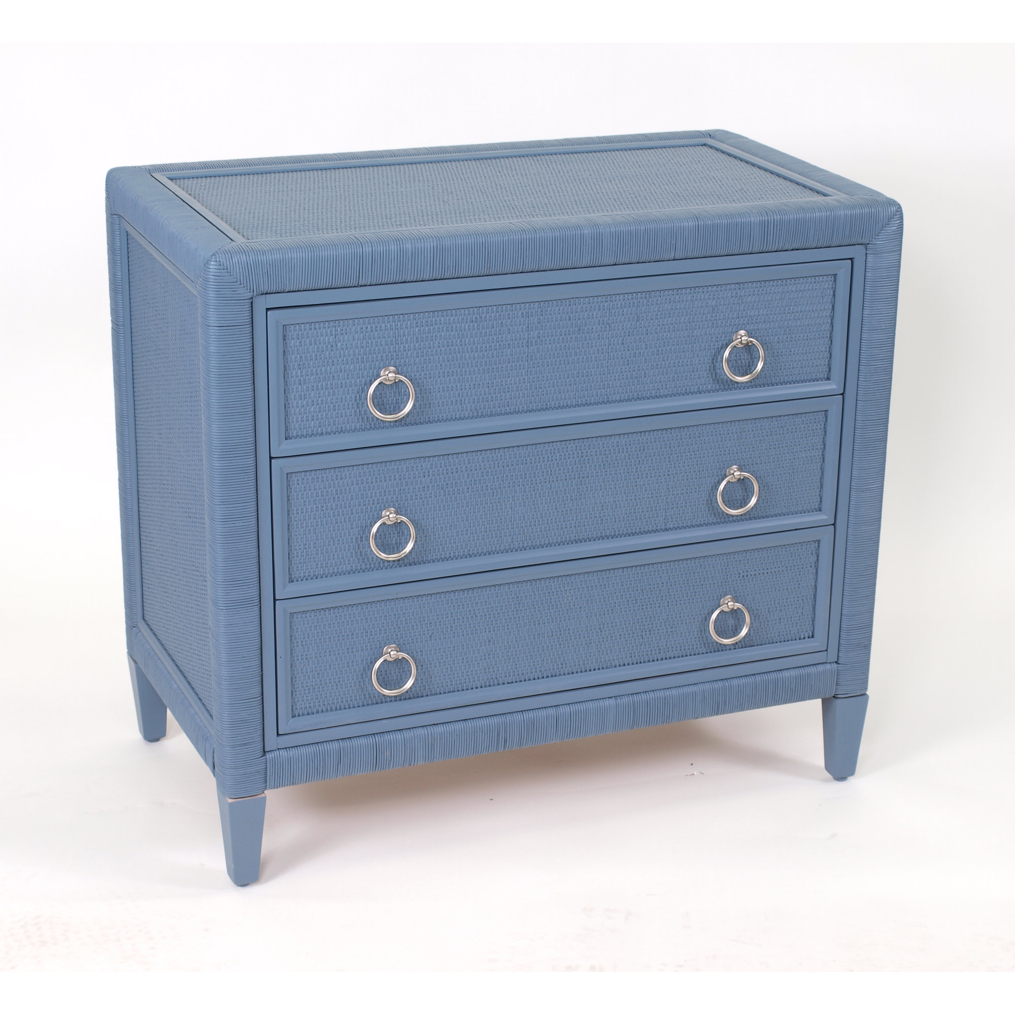 Warwick 3-Drawer Wicker Chest, Satin Nickel, Ocean