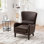 Chaise d'appoint en polyuréthane à haut dossier, fauteuil rembourré, fauteuil à oreilles rétro, siège de lecture pour canapé simple avec pieds en bois massif