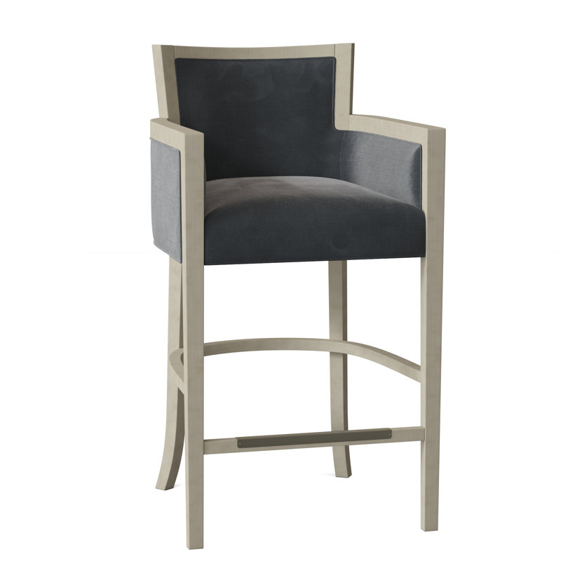 Albany Upholstered Stool with Solid Wood Frame, 9953 Willow 100% Polyester, Almond Buff, Bar Stool (30" Seat Height)