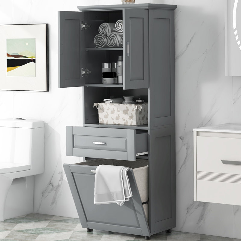 Armoire de salle de bain autoportante 69,92 po Cissie, Gris