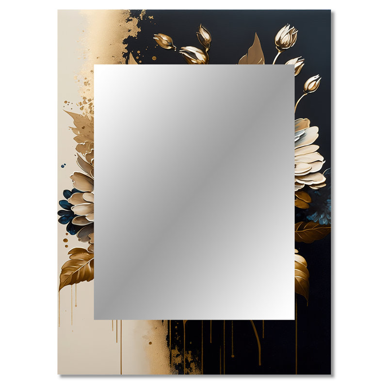Bleu et or Daisy Bunch II - miroir mural unique, miroir traditionnel, impression sur métal, 40 po x 30 po