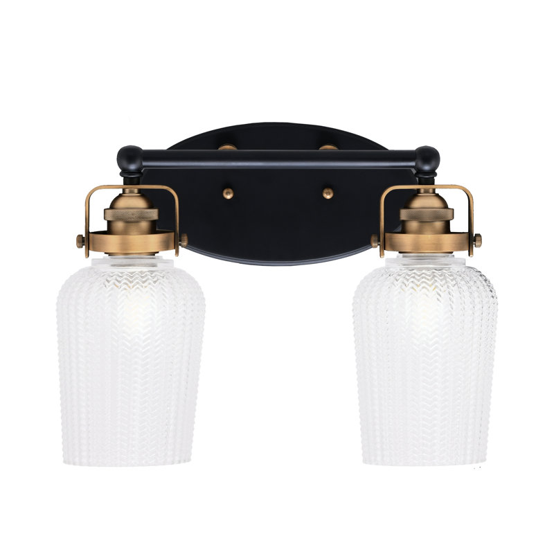 Easton 2 Light Bath Bar With 5" , Clear Textured Glass, Matte Black/Brass