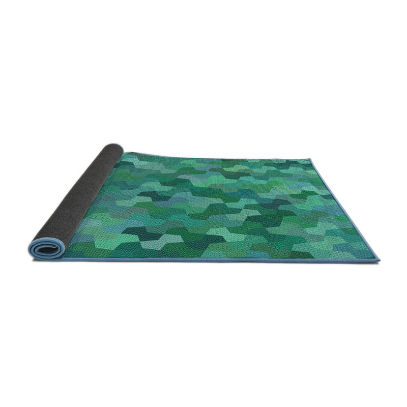 Tissé à la machine à motif géométrique en laine et polyester bleu ciel Tapis décoratif, Rond 6 pi