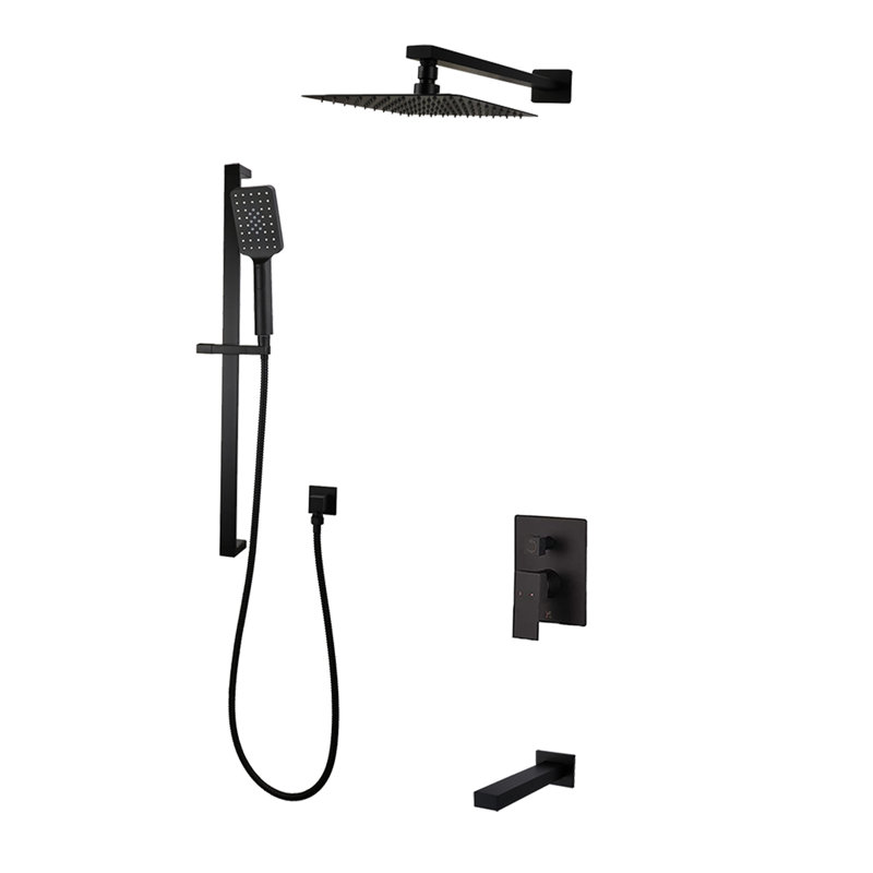 Système de douche complet à 3 voies avec pomme de douche murale 12 "Madison, Noir mat