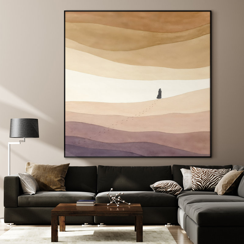Très grand art mural imprimé sur tissu - Paysage abstrait neutre moderne pour la décoration d'œuvres d'art pour le salon ou la chambre à coucher - «Assemblage requis du cadre (cadre non fini)»