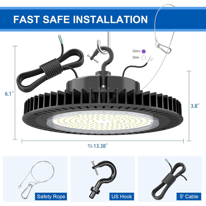200W High Bay LED Light Fixture UL Listed Dimmable UFO Shop Lighting 29000LM IP65 Waterproof For Warehouse Factory Commercial Spaces 100-277V