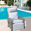 Fauteuil inclinable d'extérieur en osier avec dossier réglable et accoudoirs, chaises de conversation toutes saisons, pour balcon de cour pour piscine
