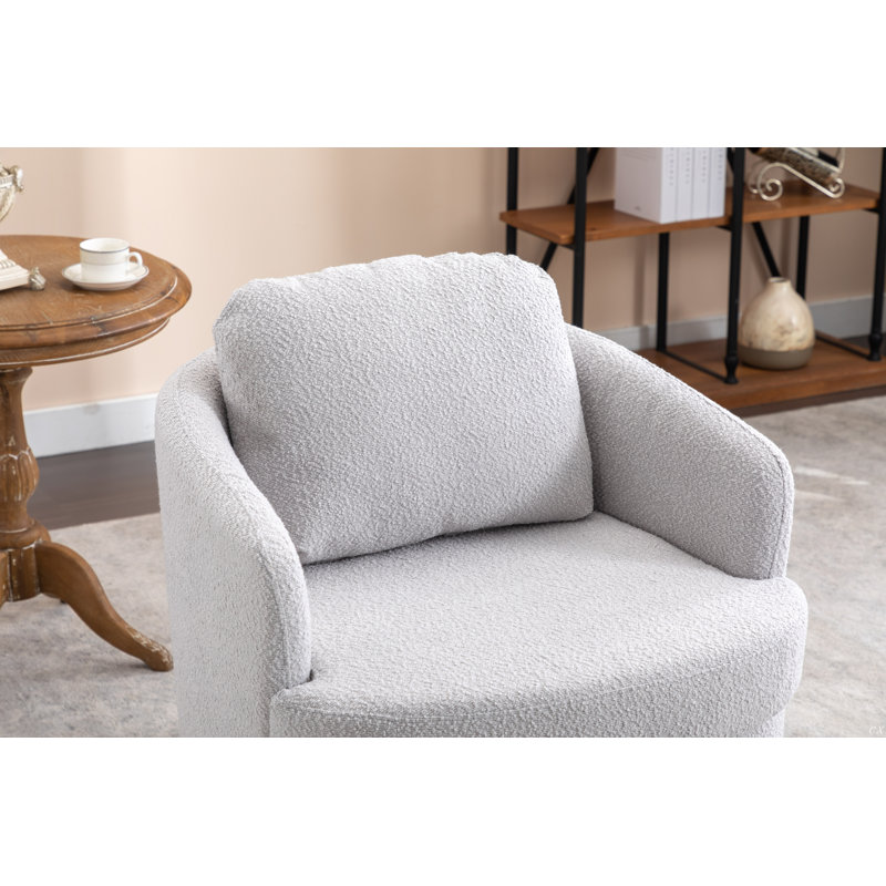 Markysha Upholstered Swivel Barrel Chair, Light Gray Boucle
