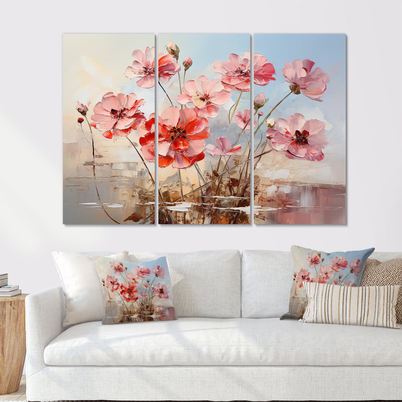«Pink Geraniums Still Life Bloom II - Flowers», art mural sur toile, H 32 po x l 48 po x P 1 po
