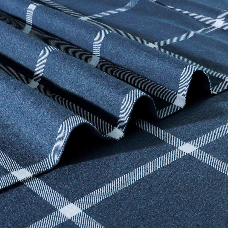 Ensemble de draps 100% flanelle de coton Colyt, Ensemble pour grand lit + drap-housse + 2 taies d', Carreaux bleu marine