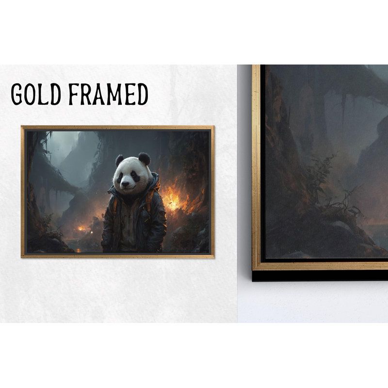 Reproduction d'art sur toile imprimée: Adorable panda dans un décor de jaquette, or 1P, 59,1 po H x 82,7 po l