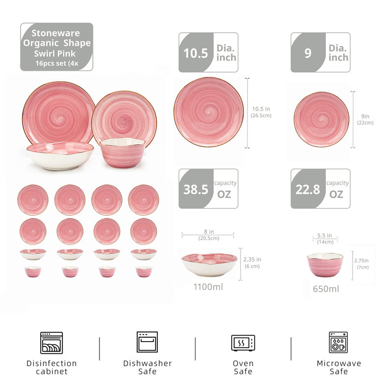 Service de table 16 pièces HomeVSS Highland, Tourbillon rose