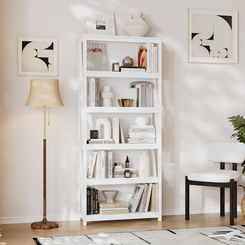 Bibliothèque 68 "H 68,9" avec tablettes de rangement ouvertes pour bureau à domicile, White