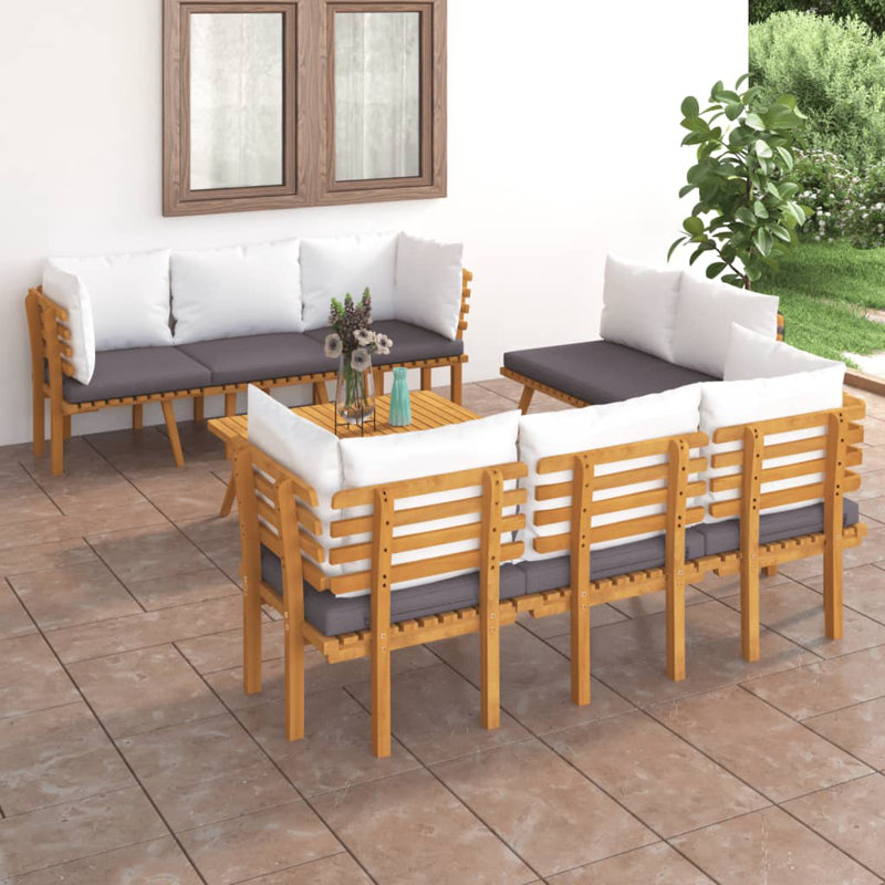 Chaise longue avec coussins 4 pièces Damita, 8 pièces: 4 d'angle, 2 centrales, banc, table