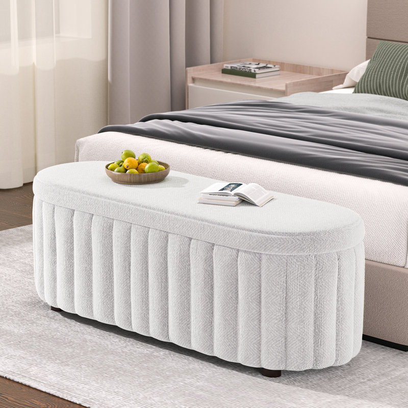 Tarsus Linen Upholstered Storage Bench, Light Beige