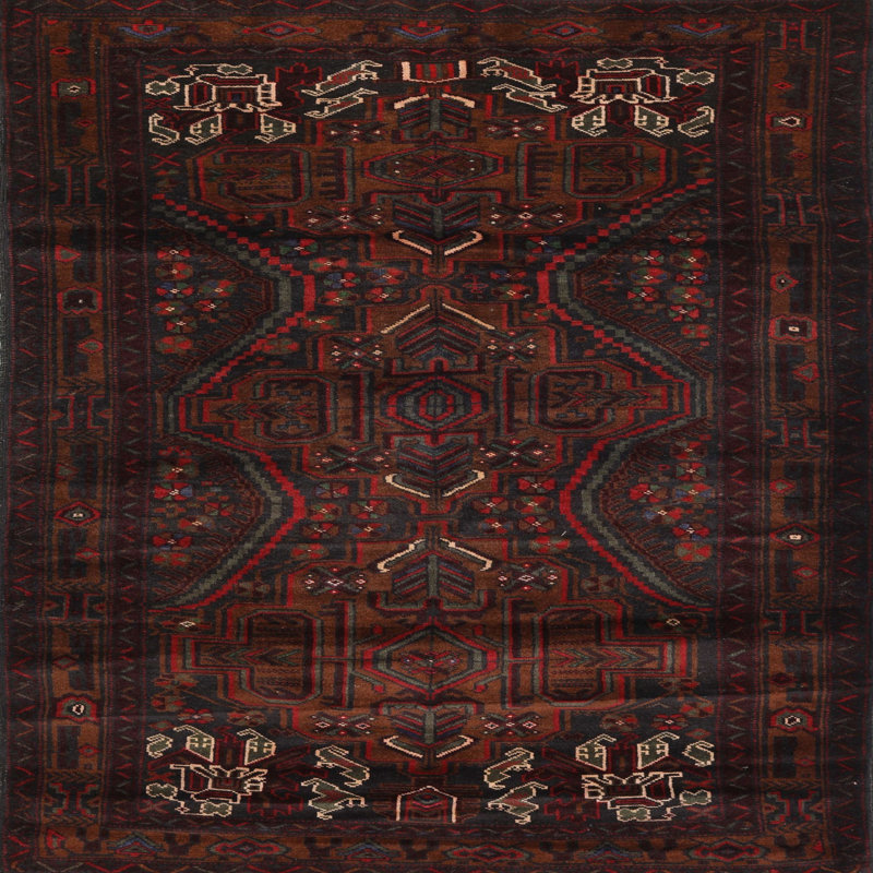 Tapis oriental rouge / bleu / vert, Carré 4 pi