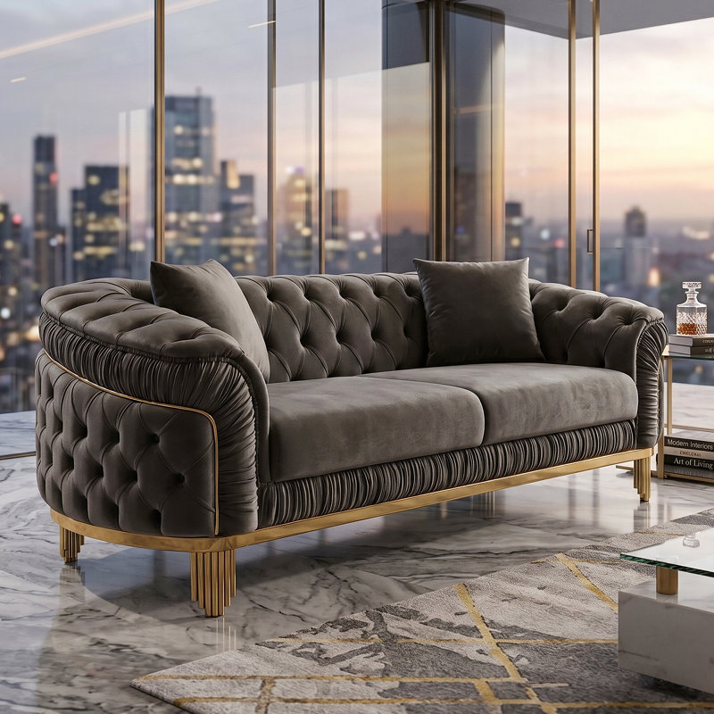 Valorie 72'' Velvet Loveseat, Gray Velvet