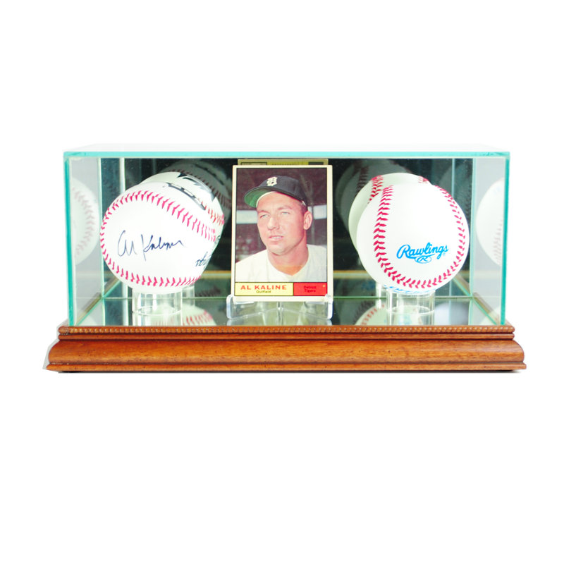 Perfect Cases And Frames 10'' W 5'' D Baseball Glass Ball / Puck Case, Walnut
