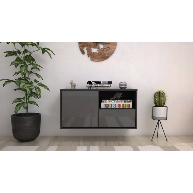 Pomroy Unfinished Floating TV Stand, High Gloss Grey