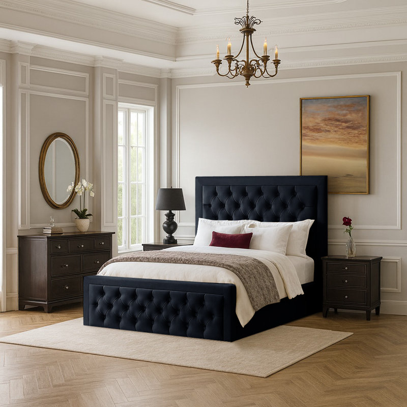 Lillias Upholstered Ottoman Storage Bed, Black, 135 x 190 cm