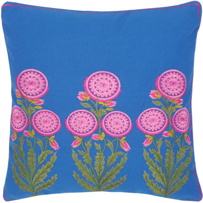 Embroidered Cotton Reversible Throw Pillow