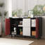 Armoire noire avec portes rouges et 2 compartiments ouverts pour portes de salle à manger, tiroirs et tablettes, buffet-600231088