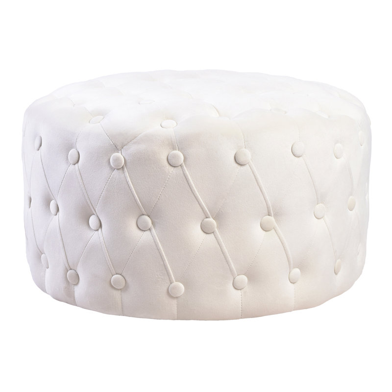 Repose-pieds capitonné en velours Vivienne, Velours blanc