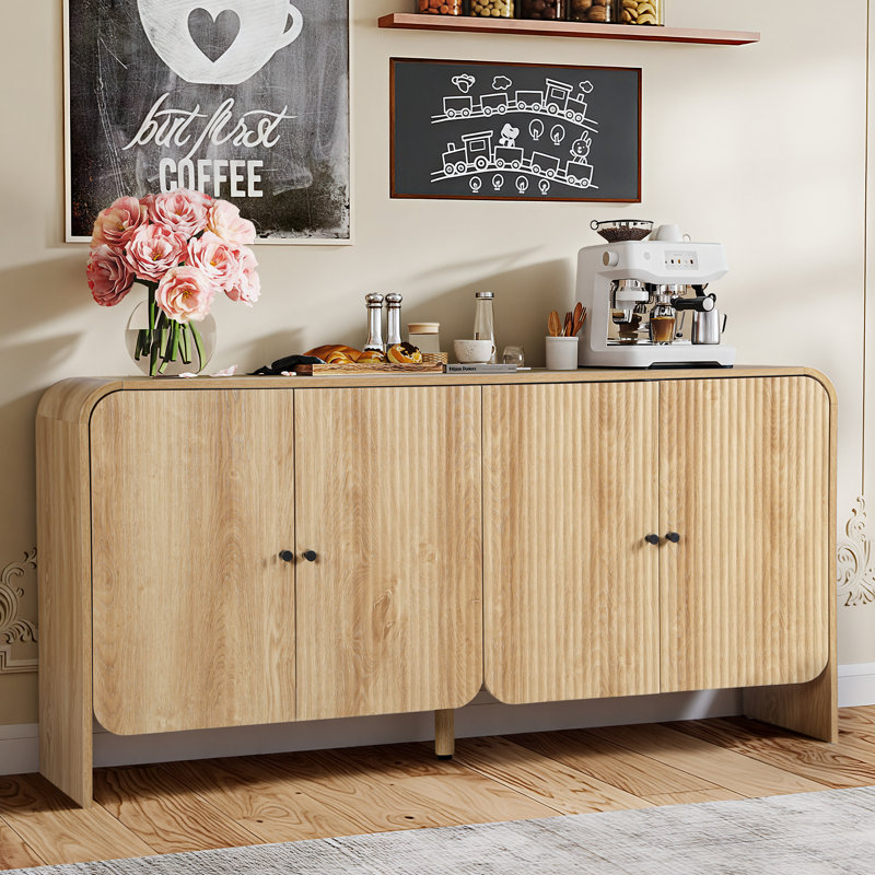 59.05'' Sideboard Buffet Cabinet With 4 Fluted Doors, Natural