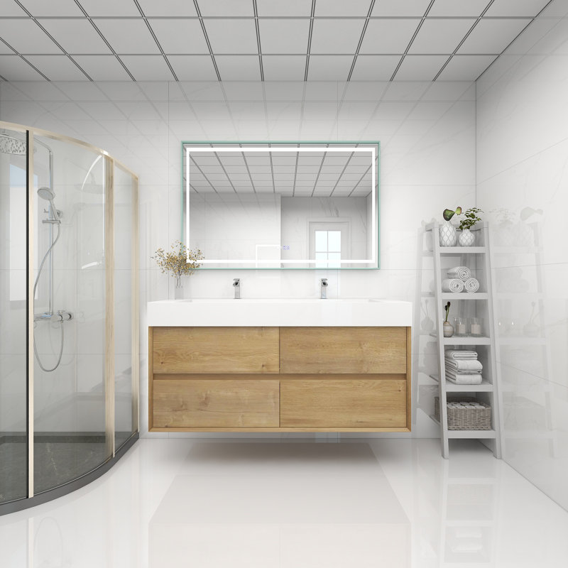Meuble-lavabo double 60 po, Chêne